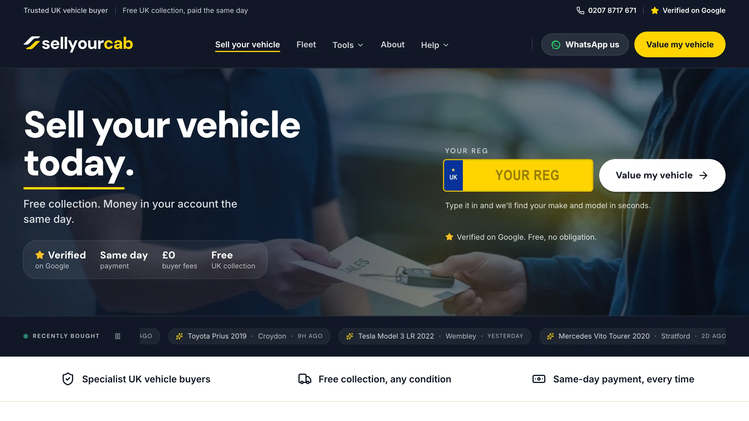 Sell Your Cab home page