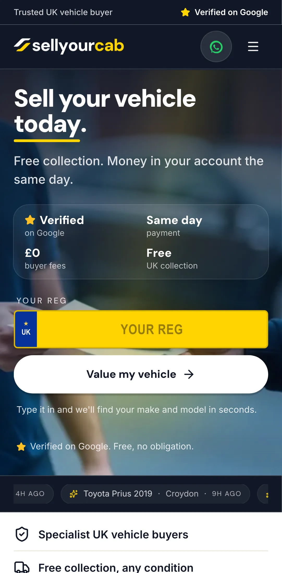 Sell Your Cab home on a phone